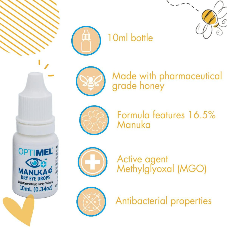 Optimel Manuka Honey Eye Treatment Bundle - Eye Drops, Gel & Eyelid Cream - Dry Eye Itchy Flaky Skin Treatment & Relief - Blepharitis, Corneal - Eczema & Dermatitis, White