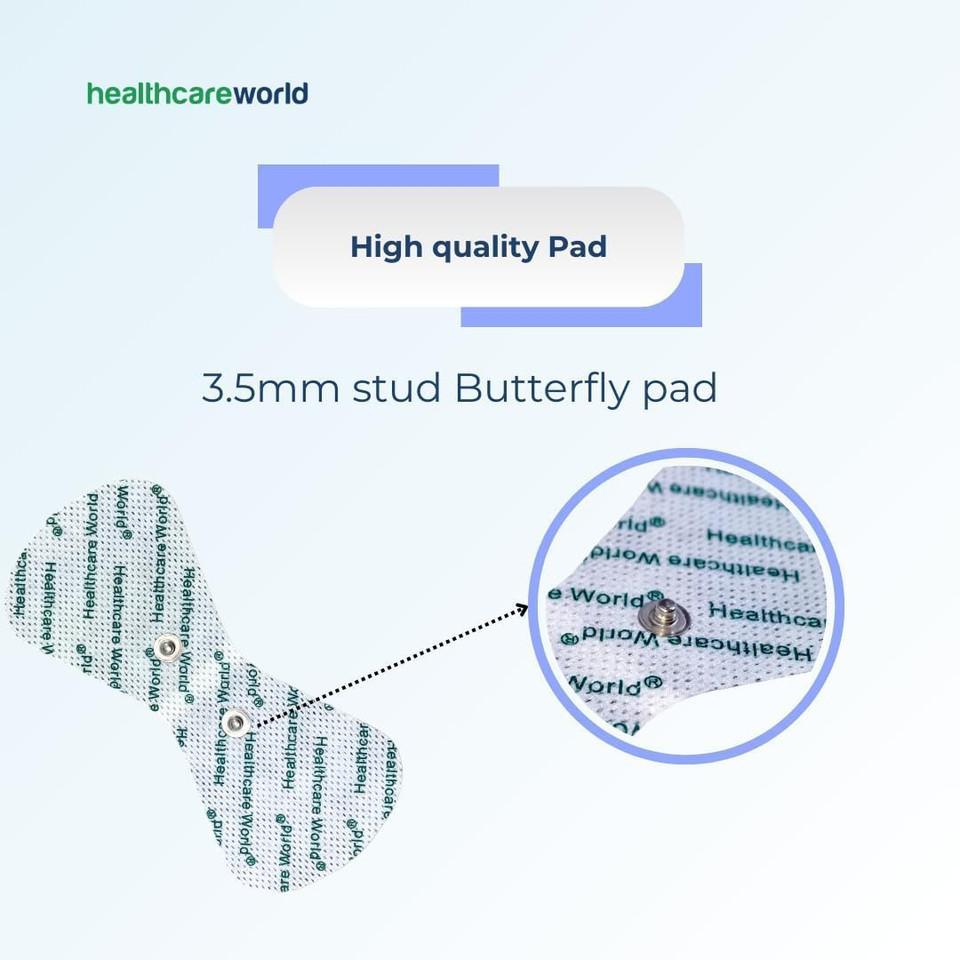 Healthcare World Wireless TENS Electrode Pads Self-Adhesive Gel Pads with 3.5mm Stud Connection Butterfly Shaped Pads Compatible with Beurer, Sanitas, KTR-2492 and Yucen Tens Machines