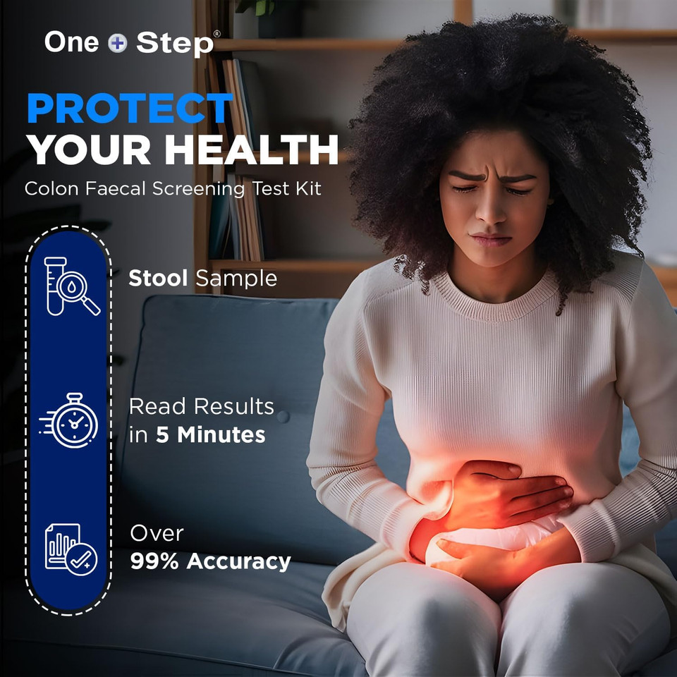 One Step Bowel Test, 1 Test Pack, Colon Faecal Screening Test Kit, Occult Blood in Stools Home Testing, FOB Detection, Ulcers, Polyps, Colitis, Cancer Screen