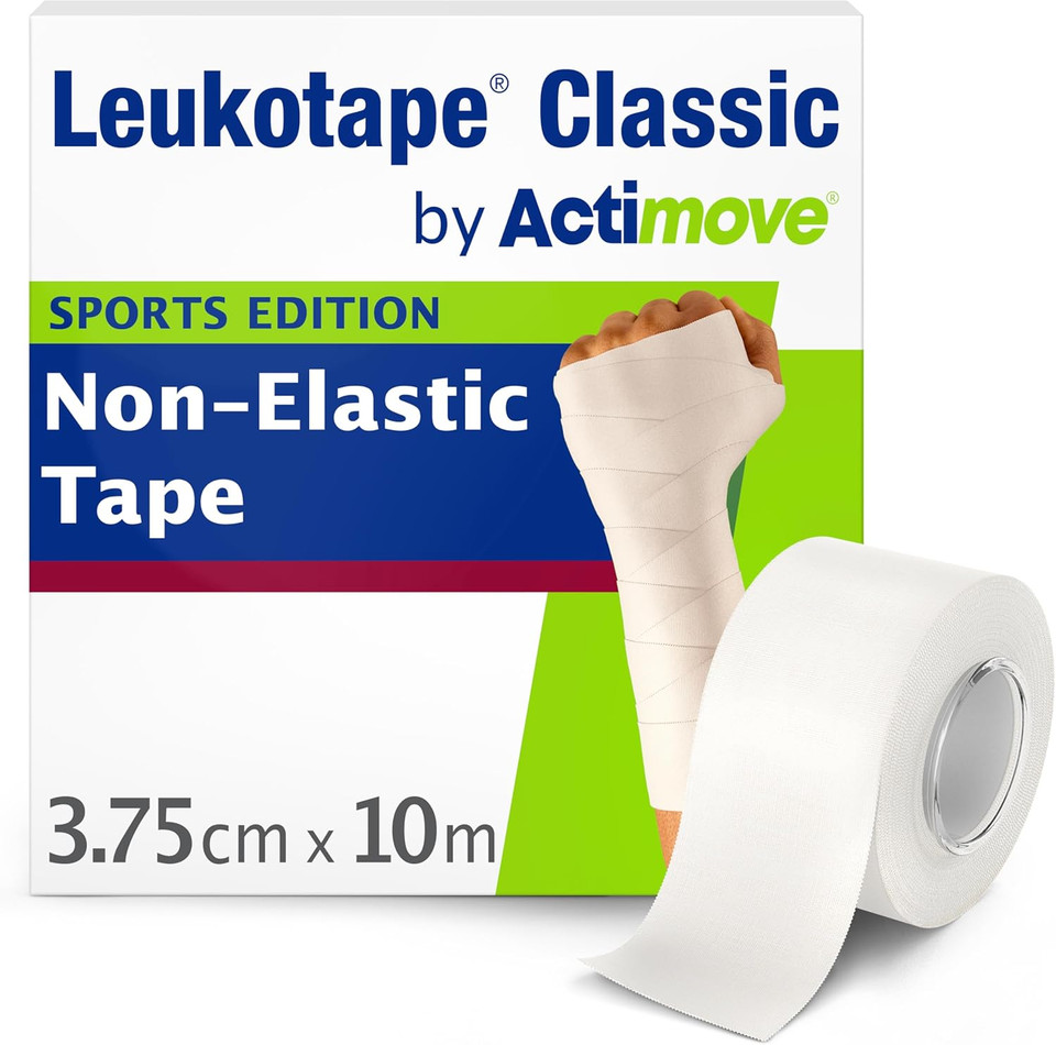Leukotape Classic by Actimove Sports Edition Rigid Medical Tape for Sprains and Injury Prevention, 3.75 cm x 10 m, White, 1 Roll