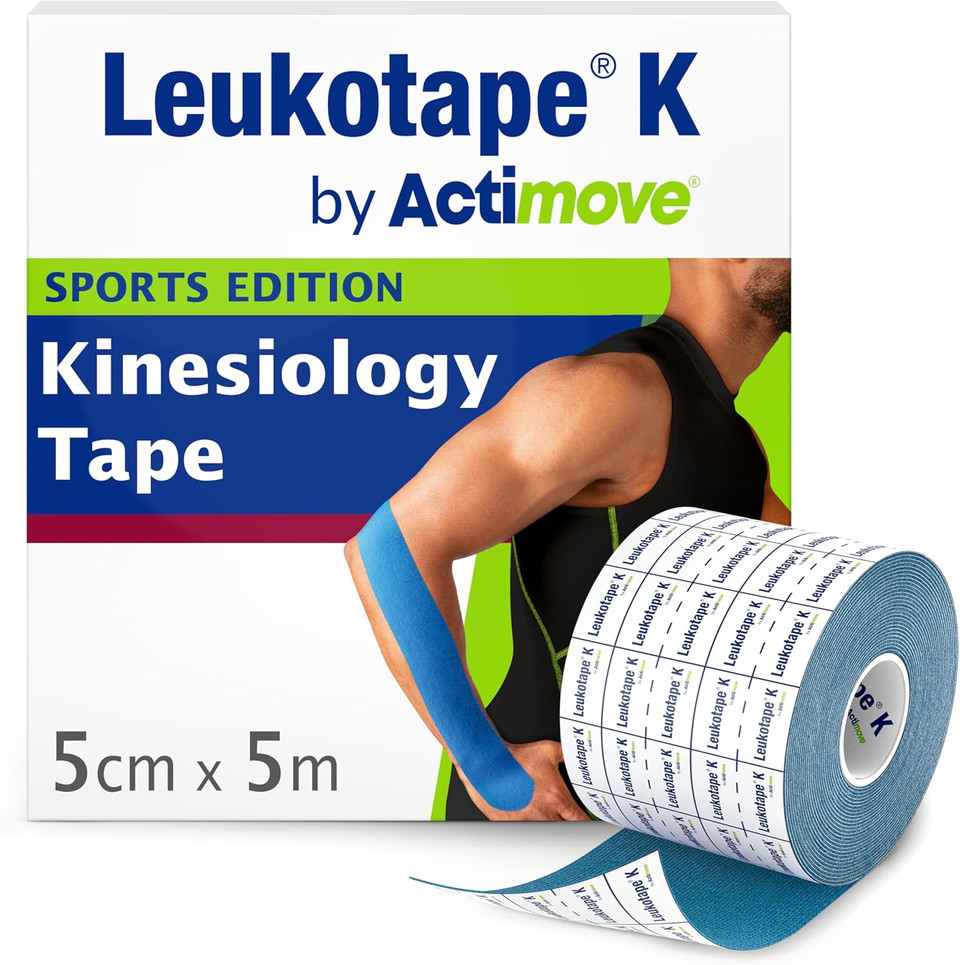 Leukotape K by Actimove Sports Edition Kinesiology Tape for Muscle Support and Pain Relief, 5cm x 5m, Beige, 1 Roll