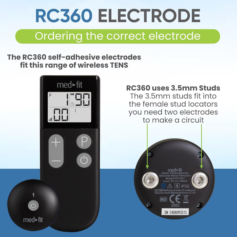 Med-Fit TENS Electrodes - 60mm Round Stud Replacement Electrode Pads - Pack of 8 TENS Pads in Total (Blue, 6 cm Round)