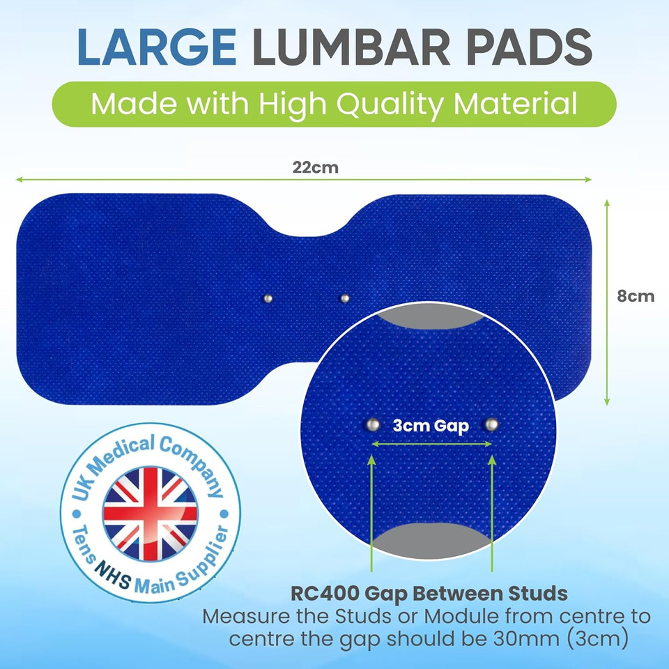 Med-Fit Large Lumbar Wireless TENS Self-Adhesive Electrode  Versatile, Durable, and Hassle-Free Pain Relief Ideal for The Lower Back (Blue, Large Lumbar 3 Pack)