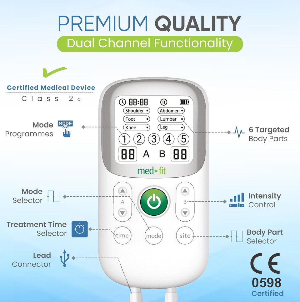 Med-Fit Pebble TENS Machine  Advanced Pain Relief with 30 Programmes & Dual-Channel Therapy
