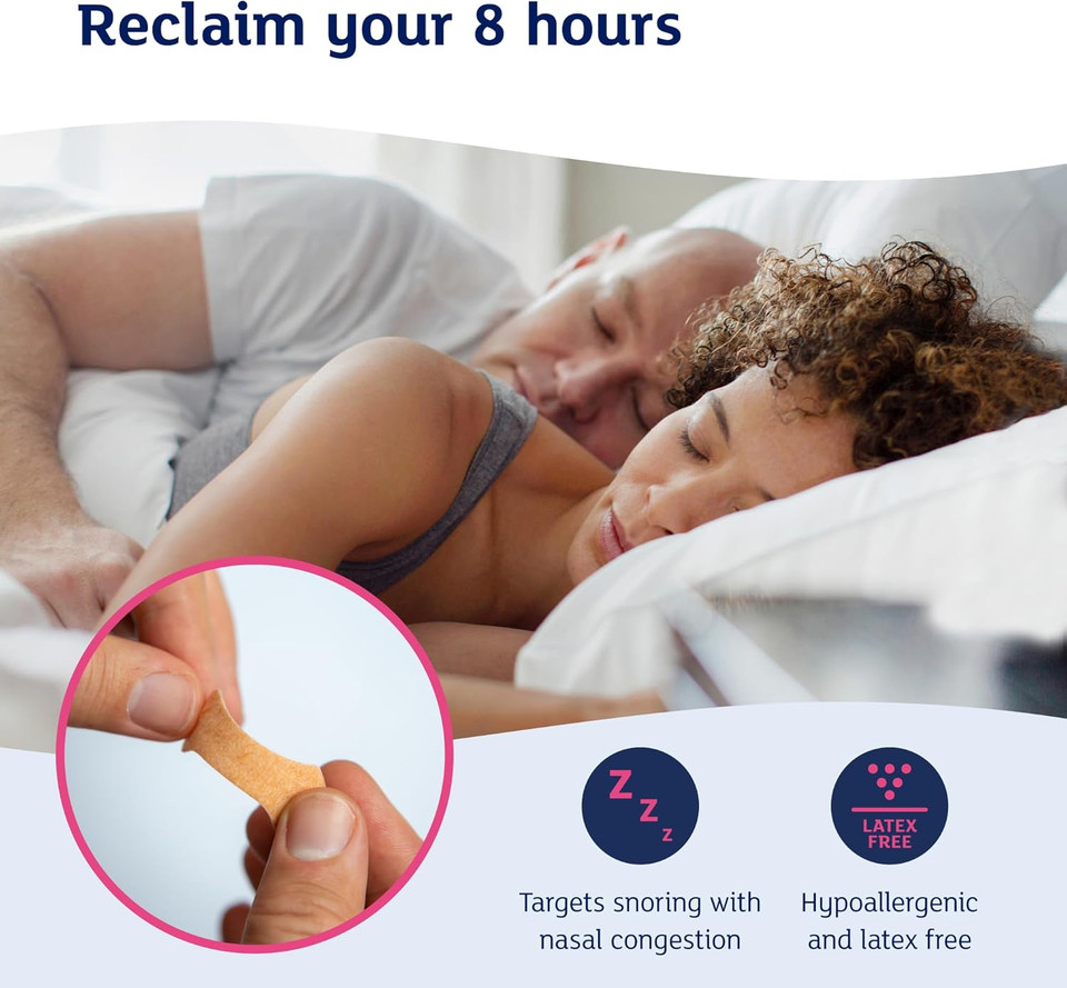 Snoreeze Anti-Snoring Nasal Strips - Snoring Aids for Men and Women to Improve Airflow - Nose Strips to Reduce Snoring with Nasal Congestion - Use with Mobile App - Large, Triple Pack- 60 Count