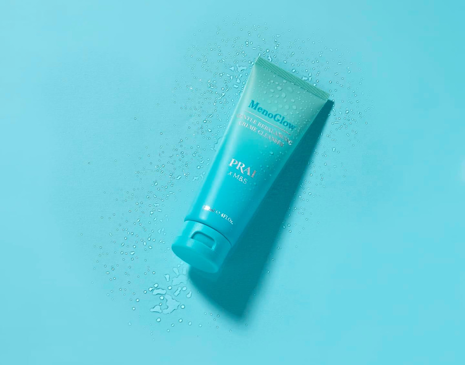 PRAI MenoGlow Value Set - Menopause Skincare & Support - Collagen Boosting Crème Gel Moisturiser (50ml), Hot Flush Cool Fix Serum (60ml), Crème Cleanser (120ml), Ultra Rejuvenating Sleep Mask (50ml)