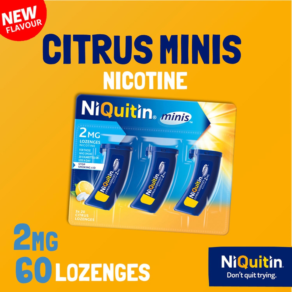 NiQuitin 2mg Minis Citrus Lozenges - Citrus Flavour (3 x Pack of 20 Minis Nicotine Lozenges) - Smoking Craving Relief in Just 3 Minutes* - On The Go - Pocket Sized Containers NiQuitin 2mg Minis Citrus Lozenges - Citrus Flavour (3 x Pack of 20 Minis Nicotine Lozenges) - Smoking Craving Relief in Just 3 Minutes* - On The Go - Pocket Sized Containers