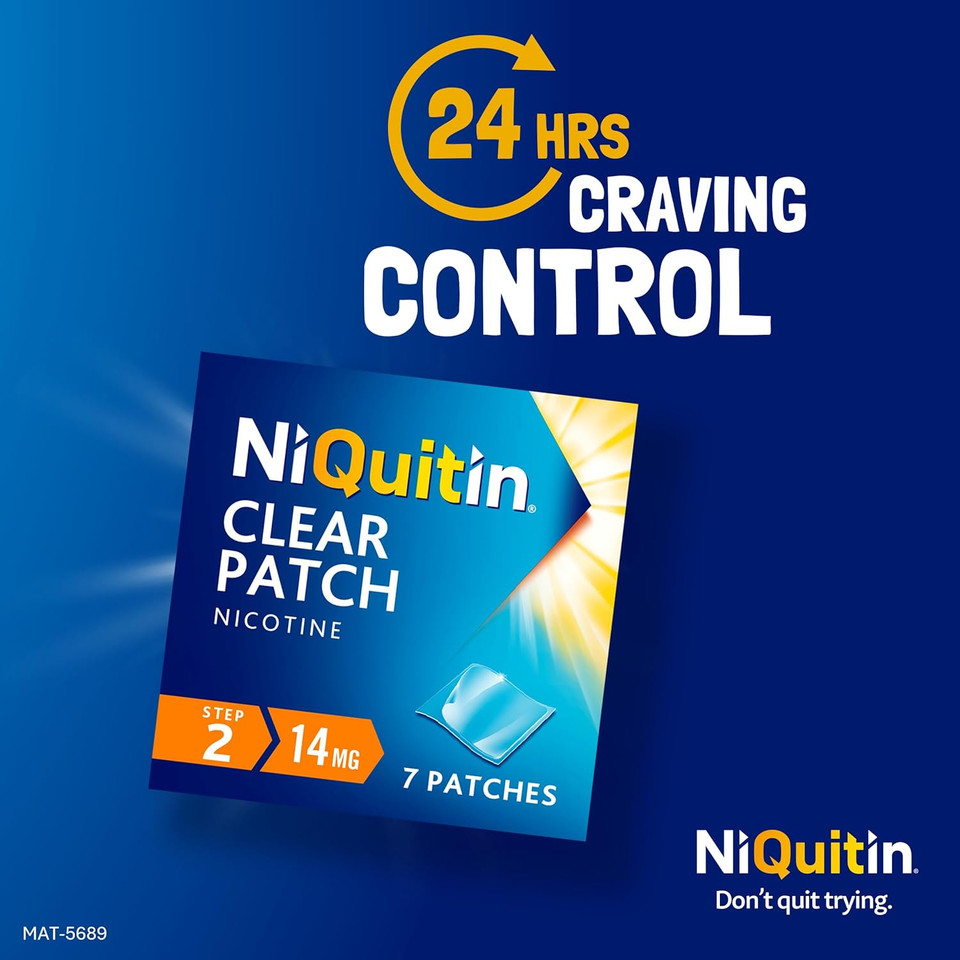 NiQuitin 14 mg Nicotine Patch - Step 2 - Stop Smoking Aid Therapy - 7 Clear Patches for 1 Weeks Treatment - 24h Craving Control - Invisible Nicotine Patches, White, 7 Count (Pack of 1) NiQuitin 14 mg Nicotine Patch - Step 2 - Stop Smoking Aid Therapy - 7 Clear Patches for 1 Weeks Treatment - 24h Craving Control - Invisible Nicotine Patches, White, 7 Count (Pack of 1)
