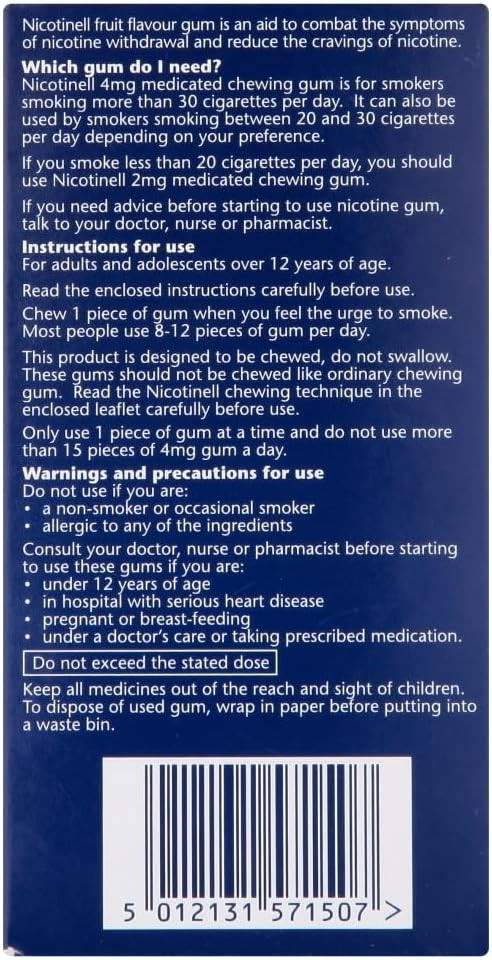 Nicotinell Nicotine Gum, Quit Smoking Aid, Fruit Flavour, 4 mg, 96 Pieces