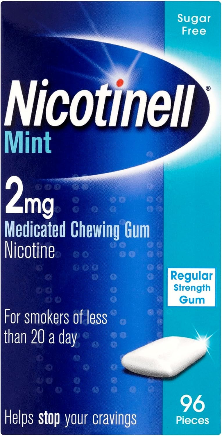 Nicotinell Nicotine Gum, Quit Smoking Aid, Mint Flavour, 2 mg, 96 Pieces