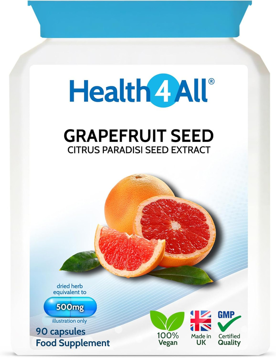 Health4All Grapefruit Seed Extract (GSE) 90 Capsules for Candida and UTIs. Herbal Antifungal Candida Cleanse Supplement Capsules (not Tablets), Vegan | Made in UK