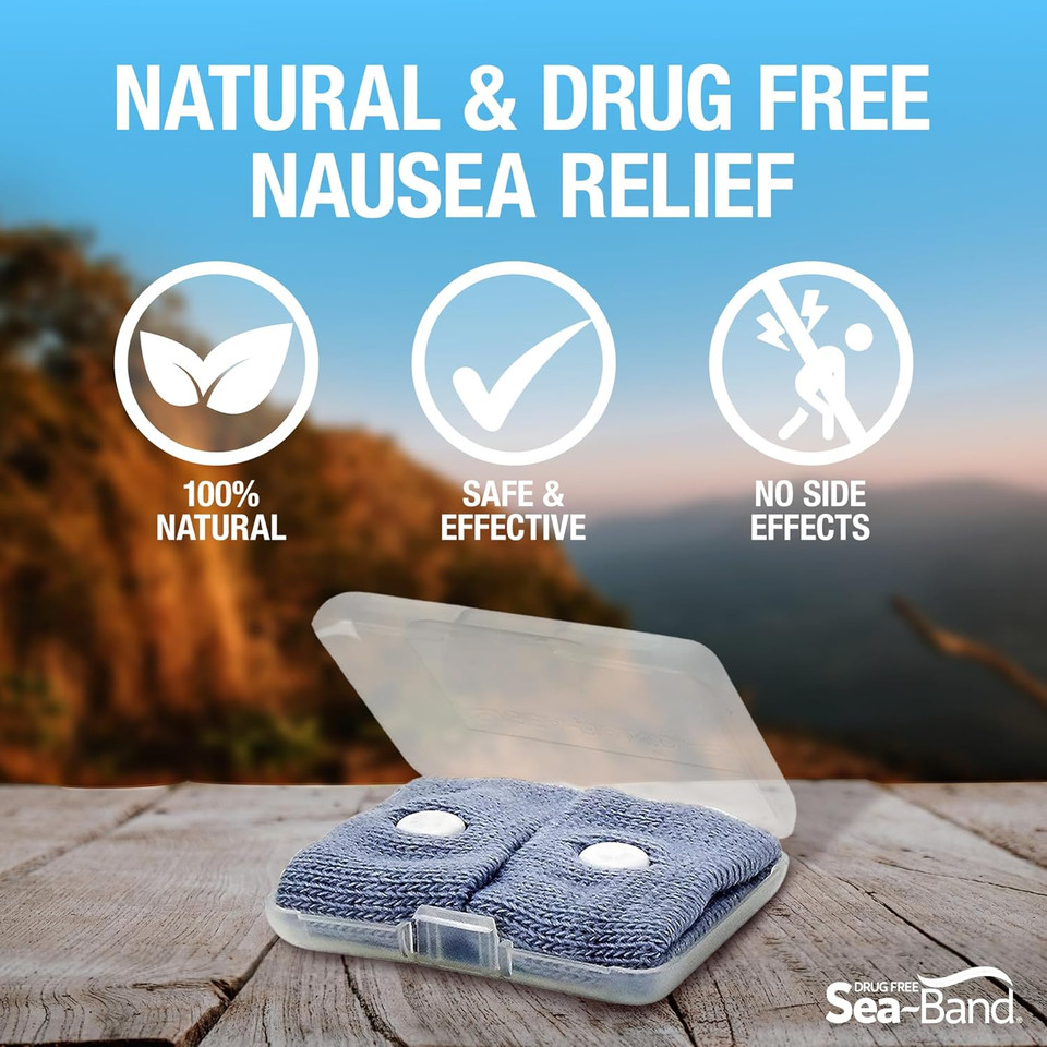 Sea-Band Travel & Motion Sickness and Nausea Relief Acupressure Wristband - Adult (Grey), 1 Pair