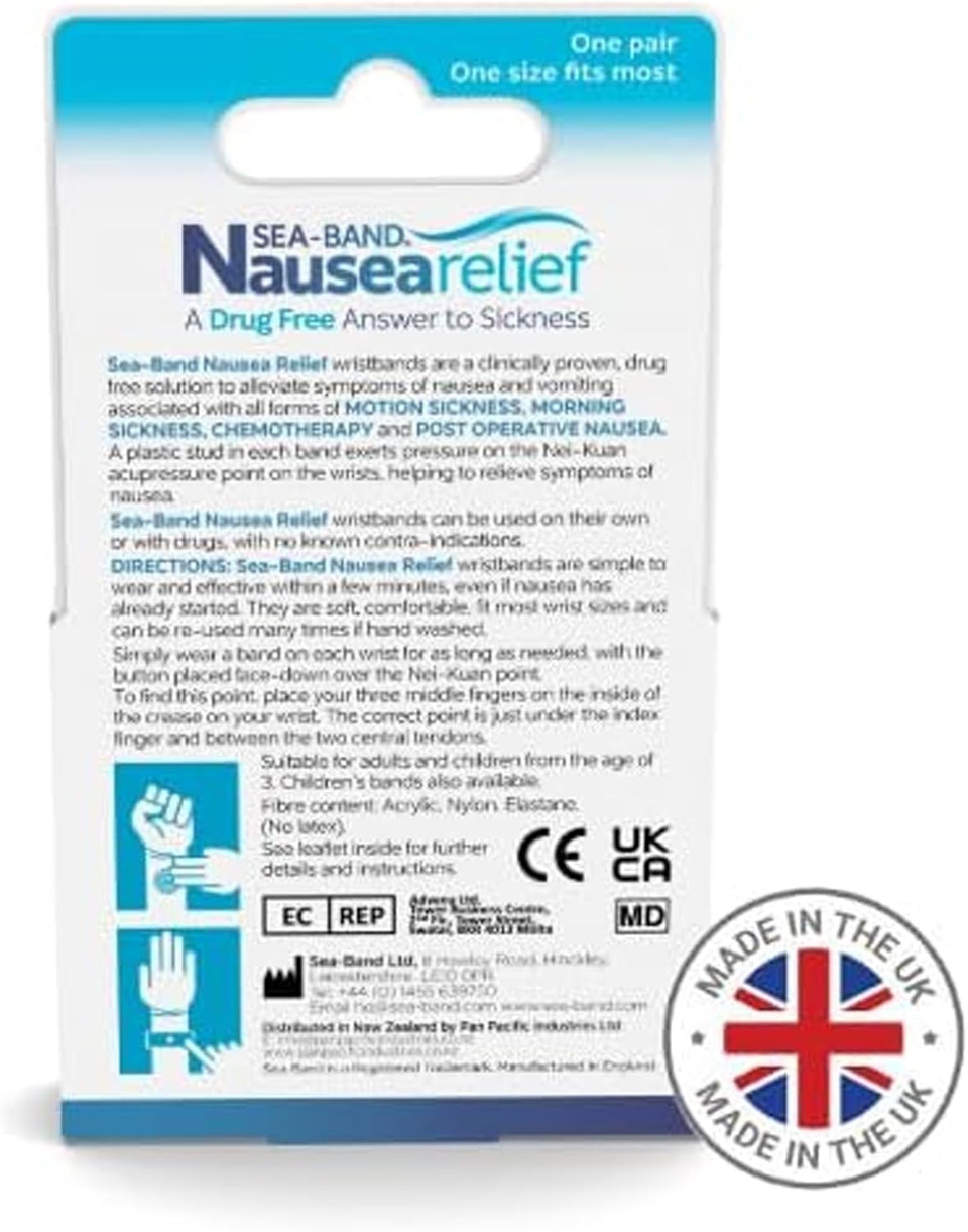 Sea-Band Travel & Motion Sickness and Nausea Relief Acupressure Wristband - Adult (Black), 1 Pair