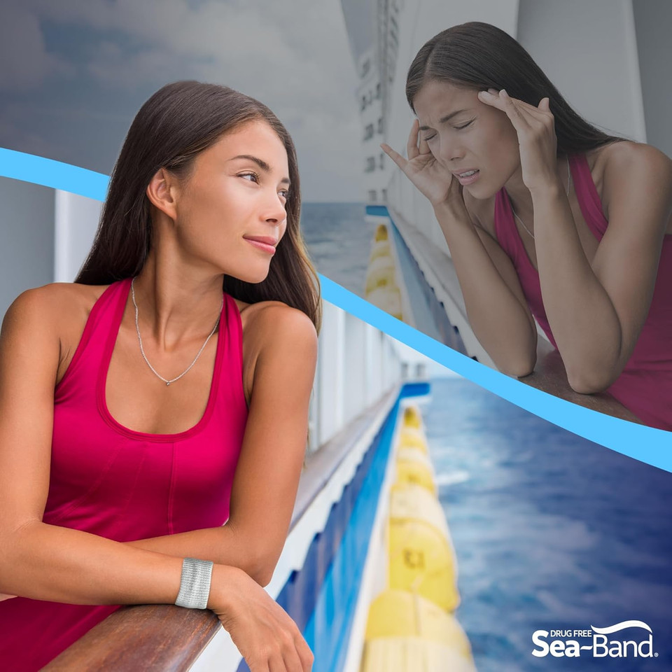 Sea-Band Travel & Motion Sickness and Nausea Relief Acupressure Wristband - Adult (Red), 1 Pair