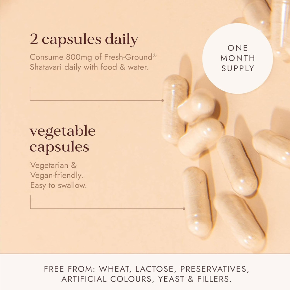 Fushi Shatavari Organic Herbal Supplement 60 Caps | Fresh-Ground Wholefood | Female Balance | Womens Health Supplement | Ethical & Vegan