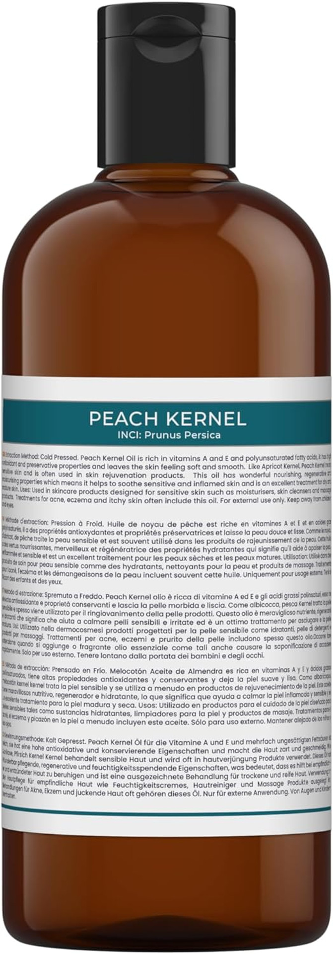 Mystic Moments | Peach Kernel Carrier Oil 500ml - Pure & Natural | Perfect For Hair, Face, Nails, Aromatherapy, Massage and Oil Dilution Vegan GMO Free