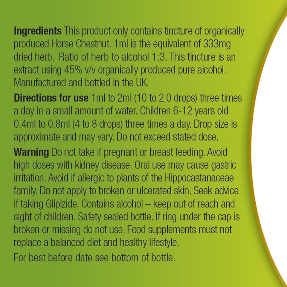 Organic Herbal Remedies 100ml Horse Chestnut Tincture
