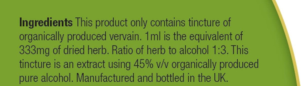 Organic Herbal Remedies 100ml Vervain Tincture