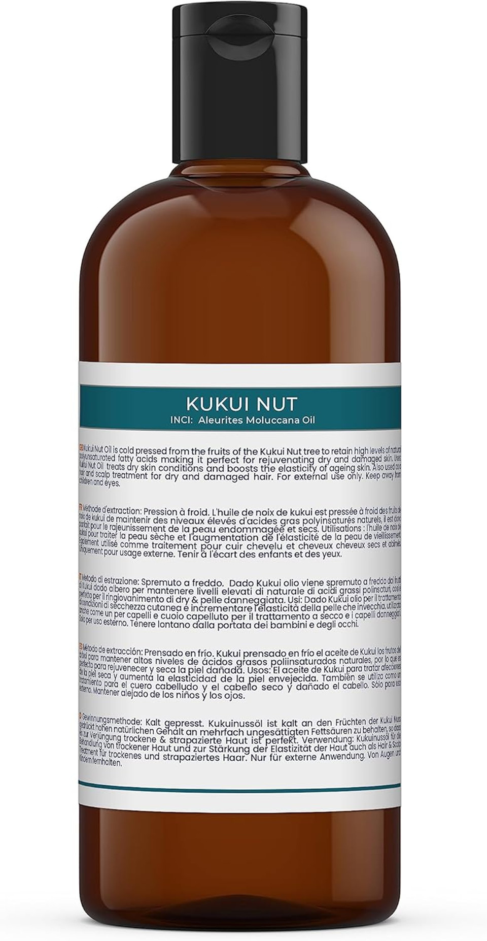 Mystic Moments | Kukui Nut Carrier Oil 500ml - Pure & Natural Oil Perfect For Hair, Face, Nails, Aromatherapy, Massage and Oil Dilution Vegan GMO Free