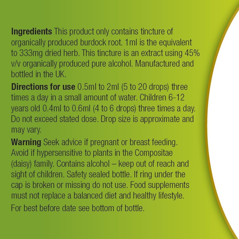 Organic Herbal Remedies 100 ml Burdock Tincture