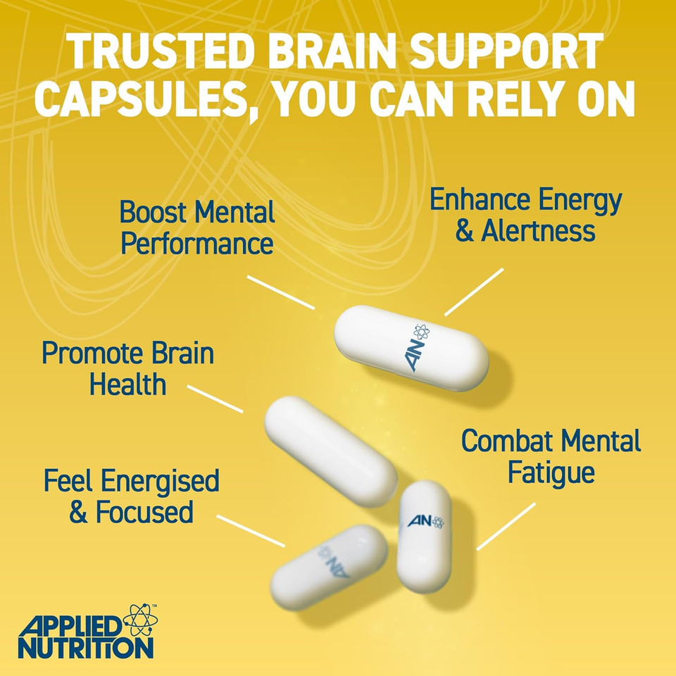 Applied Nutrition - Solutions - Brain Fuel - Capsules with Nootropics, Vitamins, & Panax Ginseng - Best Focus Booster - Enhances Mental Performance - (60 Capsules  30 Servings)