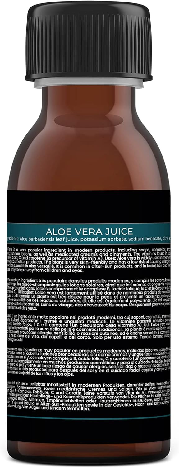Mystic Moments | Aloe Vera Juice | Aloe Barbadensis Leaf Juice with Potassium Sorbate & Citric Acid | Hydrating Ingredient for Skin, Hair & DIY Cosmetics | Vitamin-Enriched Botanical Base | 125ml