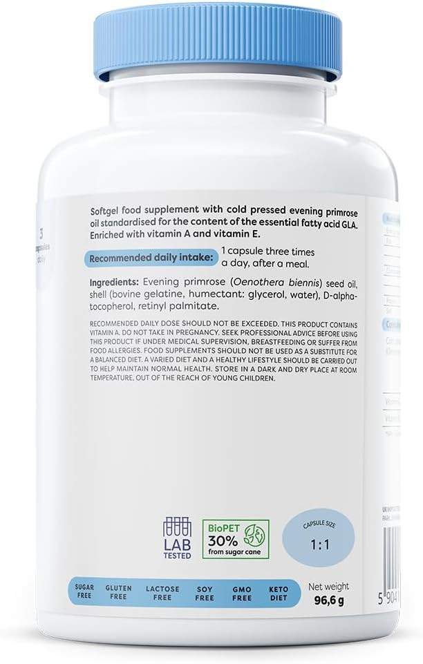 Osavi Primrose Oil 1800 mg with Vitamin A & E  120 Softgels | ColdPressed Evening Primrose Oil with GLA, Enriched with Vitamin A & E | Supports Skin Health & Cell Protection