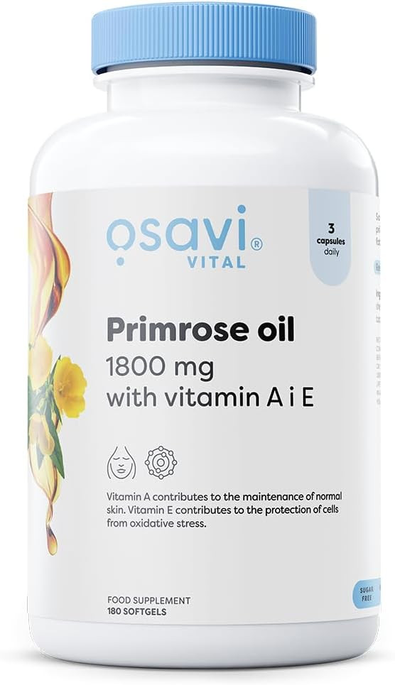Osavi Primrose Oil 1800 mg with Vitamin A & E  60 Softgels | ColdPressed Evening Primrose Oil with GLA, Enriched with Vitamin A & E | Supports Skin Health & Cell Protection