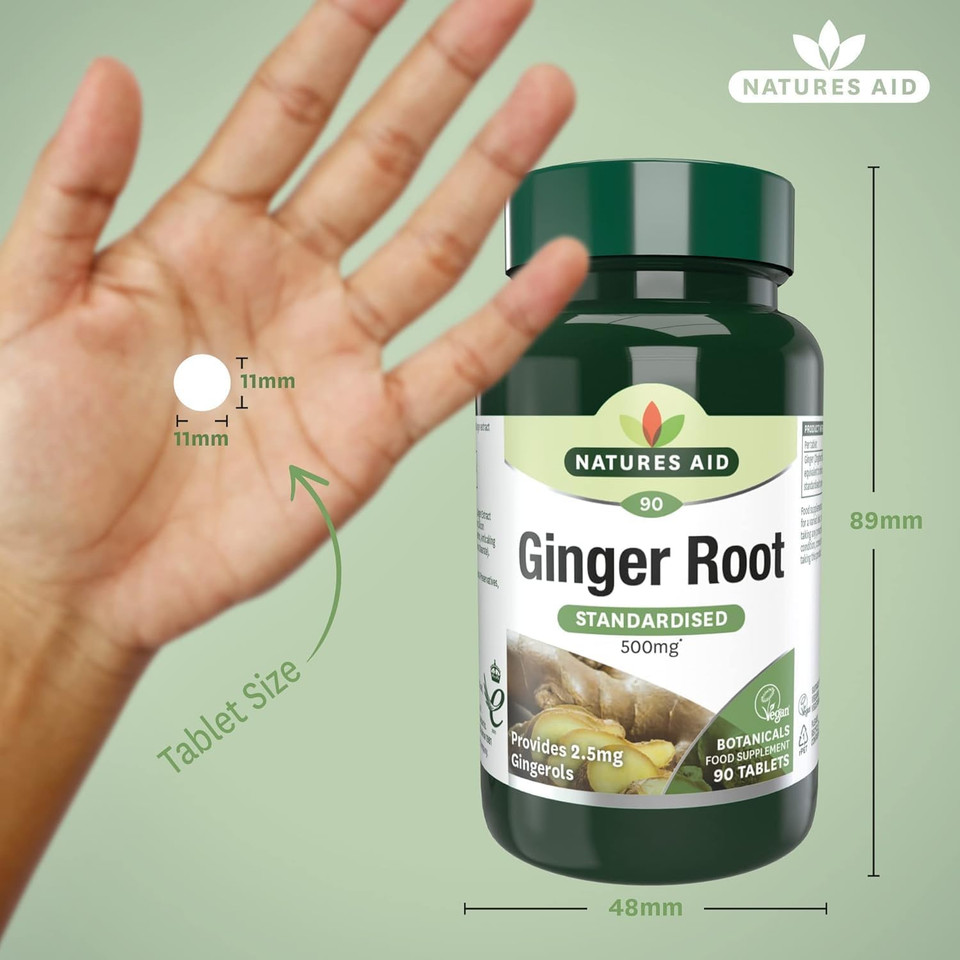 Natures Aid Ginger Root 500mg - Supports Digestion, Sickness, Nausea, Joint and Wellbeing - Botanical Supplement, Provides Gingerols and Shogaols - Vegan, Non-GMO, Gluten-Free - 90 Tablets Natures Aid Ginger Root 500mg - Supports Digestion, Sickness, Nausea, Joint and Wellbeing - Botanical Supplement, Provides Gingerols and Shogaols - Vegan, Non-GMO, Gluten-Free - 90 Tablets