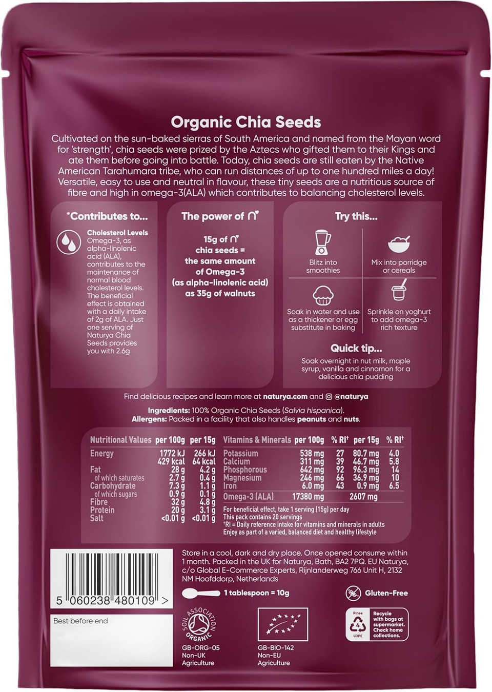 Naturya | Organic Raw Chia seeds | 300g