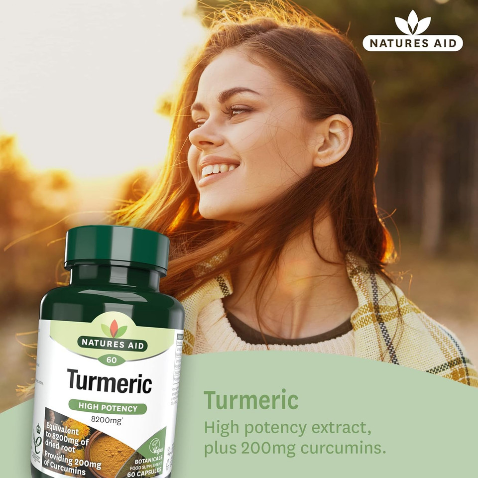 Natures Aid Turmeric 8200mg  High Strength Curcumin 200mg  Dried Root Whole Herb Extract  Supports Joint & Immune Health  Vegan, Non-GMO, Gluten-Free  30 Capsules