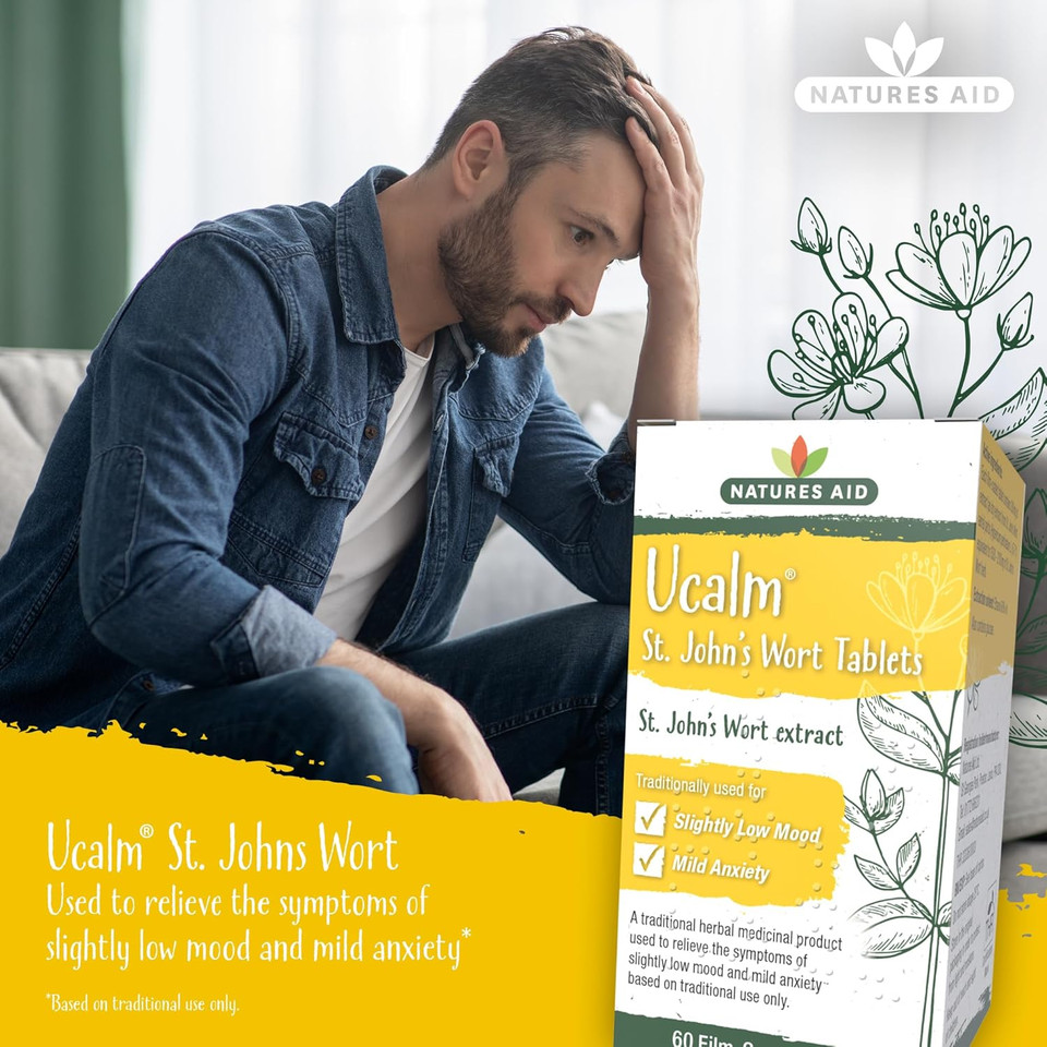 Natures Aid Ucalm St John's Wort  Traditional Herbal Remedy for Low Mood & Mild Anxiety Relief  Supports Emotional Balance & Mental Clarity  Vegan, Non-GMO, Gluten-Free  60 Tablets