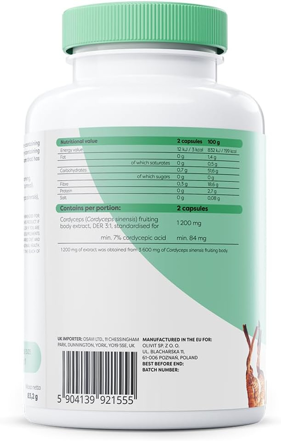 Osavi Cordyceps 1200 mg  120 Vegan Capsules | Standardized Cordyceps Mycelia Extract for Energy, Endurance & Vitality | Supports Physical Performance & Immune Health