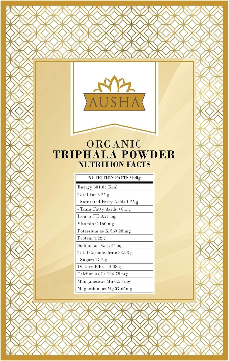 Ausha Organic TRIPHALA Powder - 250 Grams - UK Certified Organic by Soil Association - Gut Health, Constipation Relief, Digestion