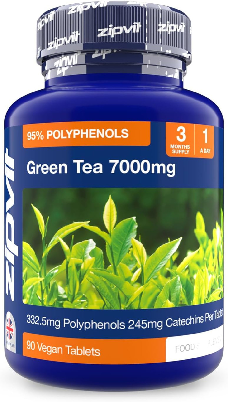 Zipvit Green Tea Extract 7000mg Antioxidant, 95% Polyphenols. 90 Vegan Green Tea Tablets. 3 Months Supply