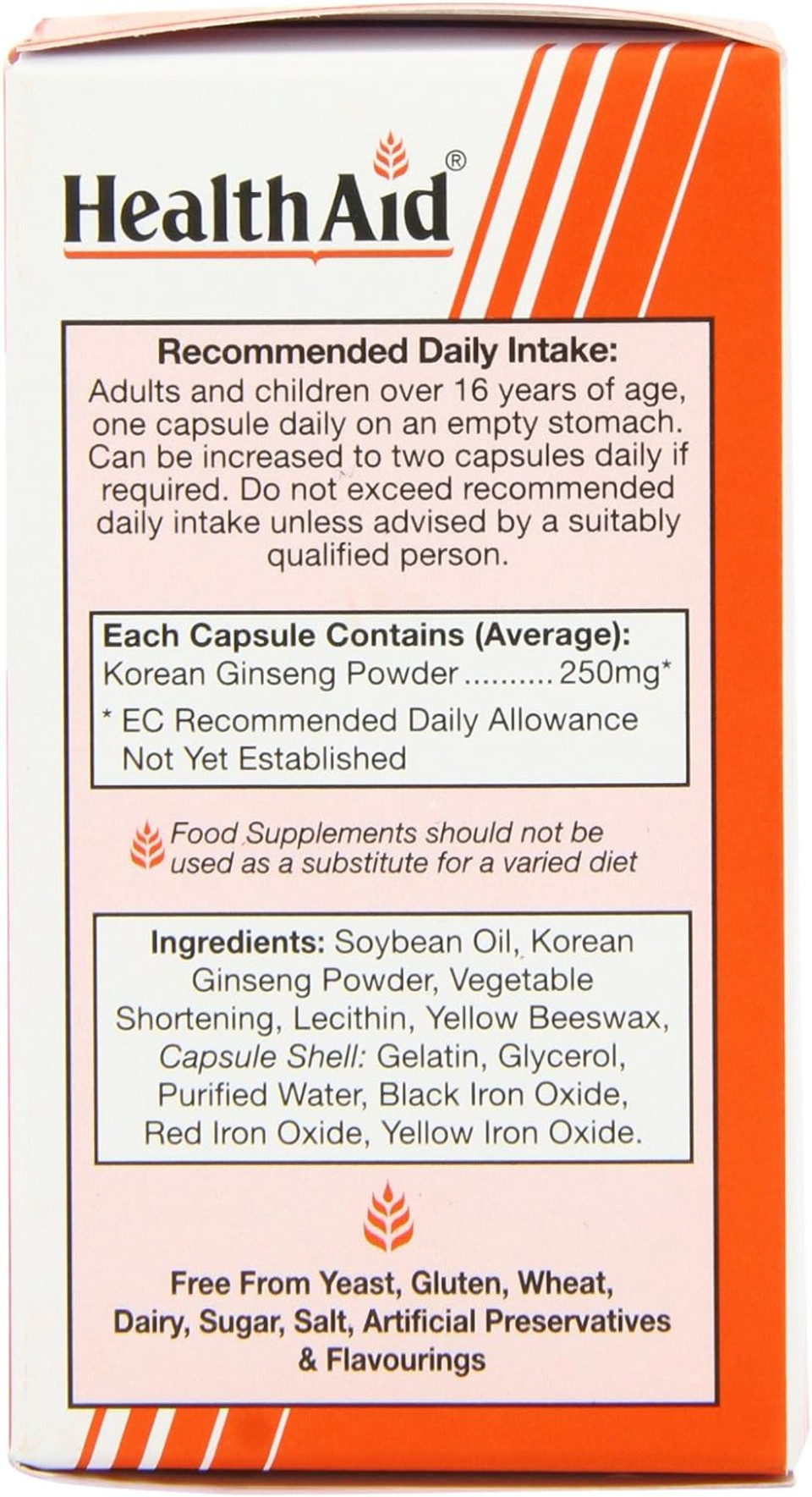 HealthAid Korean Ginseng 250mg 50 Capsules