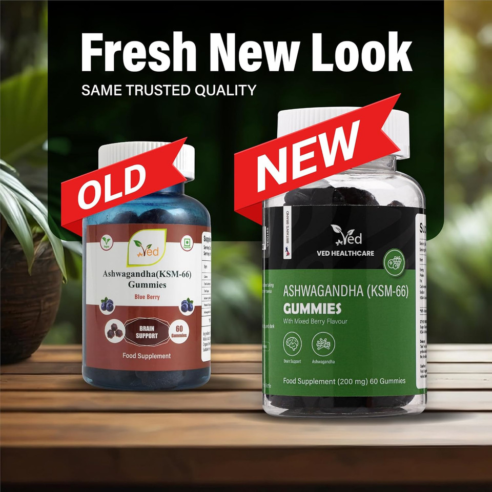 Ved Ashwagandha (KSM-66) Gummies; ASG Chews Mixed Berry Flavour with Mother Culture, Vegan Health Supplement for Men and Women- 60 Chews 30 Days Supply Ved Ashwagandha (KSM-66) Gummies; ASG Chews Mixed Berry Flavour with Mother Culture, Vegan Health Supplement for Men and Women- 60 Chews 30 Days Supply