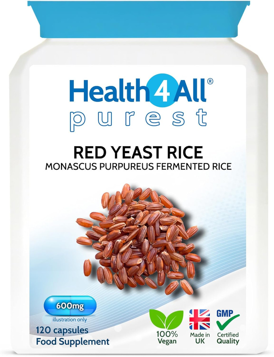 Health4All Red Yeast Rice with CoQ10, 2.99mg monacolin k per Tablet, 5 Months Supply 150 Tablets, Cholesterol Lowering Supplement, Vegan, Gluten Free, Citrinin Free | Made in UK