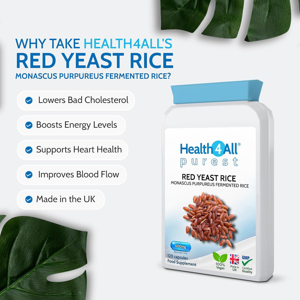 Health4All Red Yeast Rice with CoQ10, 2.99mg monacolin k per Tablet, 5 Months Supply 150 Tablets, Cholesterol Lowering Supplement, Vegan, Gluten Free, Citrinin Free | Made in UK