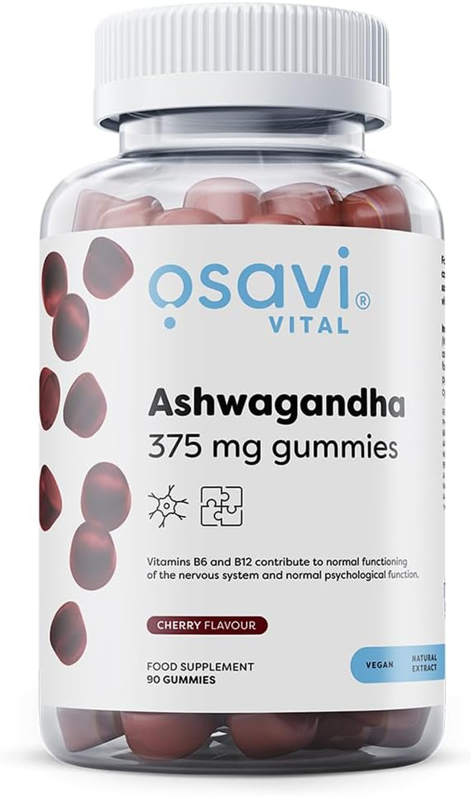 Osavi Ashwagandha 375 mg | Stress & Energy Balance | Cherry-Flavored Gummies with Ashwagandha, B6 & B12 for Relaxation, Mental Wellbeing & Fatigue Relief | 60 Vegan Gummies