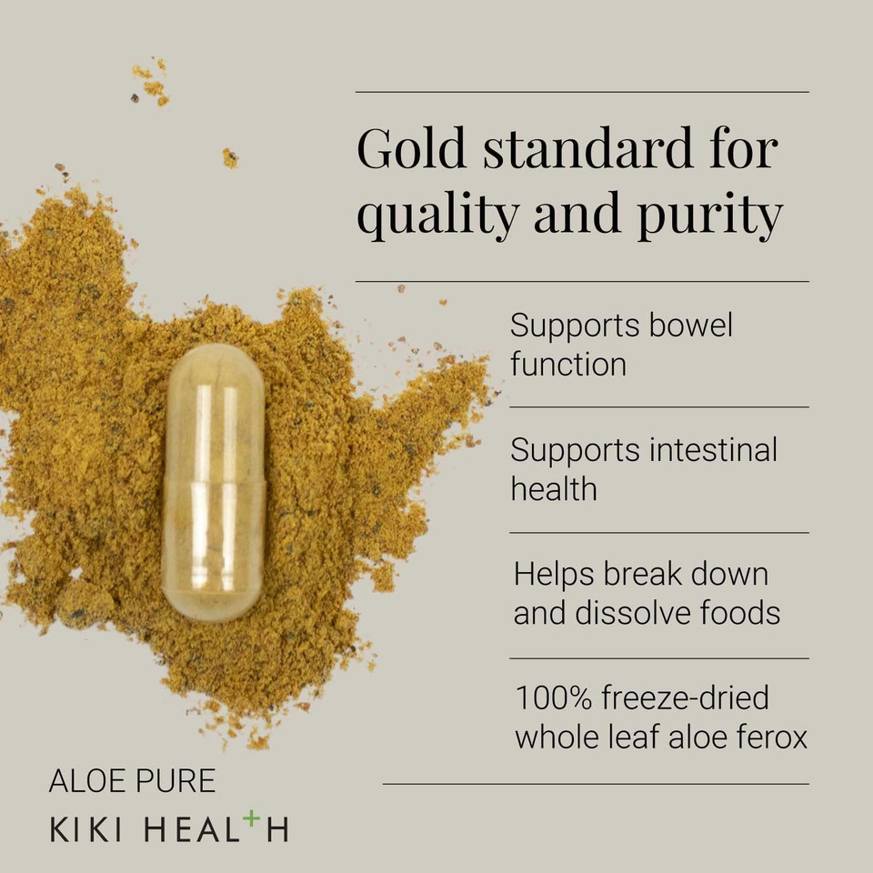 KIKI Health - Aloe Pure Capsules - 100% Freeze-Dried Aloe Ferox - Natural Digestive Cleanse & Gut Health Support - Bowel & Intestinal Health - Toxin Flush & Detox Supplement - 20 Capsules