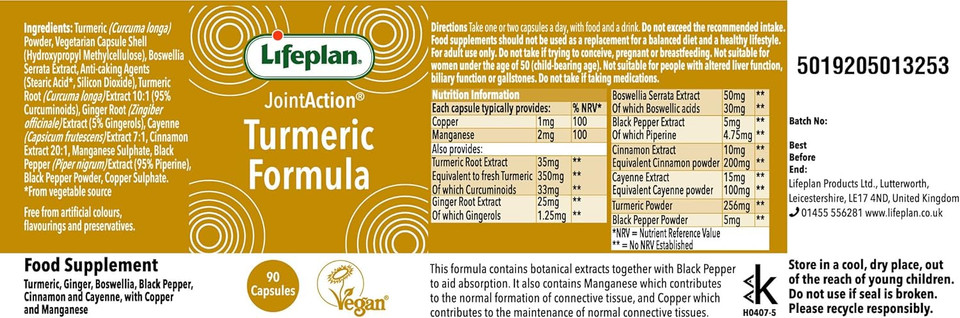 Lifeplan Joint Action Turmeric Formula 90 Capsules