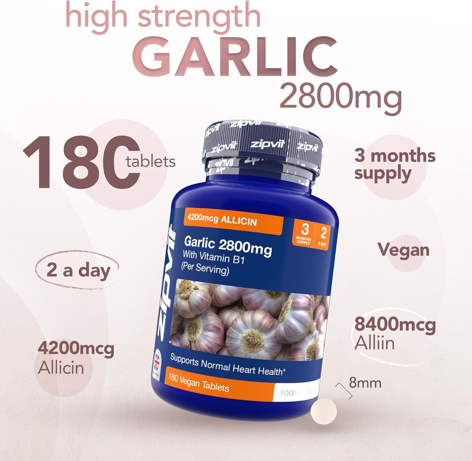 Zipvit Odourless Garlic Capsules 5000mg with Vitamin B1, Supports Heart Health, 10mg 500:1 Garlic Extract, 360 Capsules, 12 Months Supply