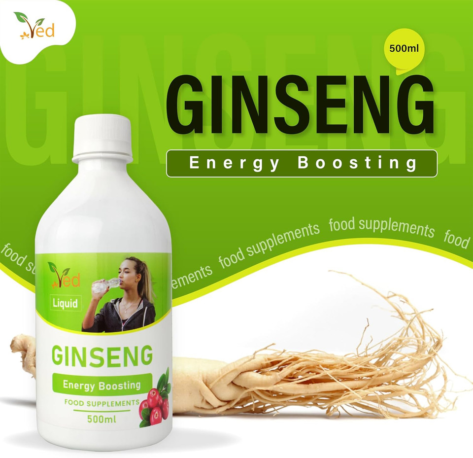 Ved Ginseng Liquid Food Supplement (500 ml) - with Siberian & Panax Ginseng - Supports Energy and Vitality - for Improved Concentration