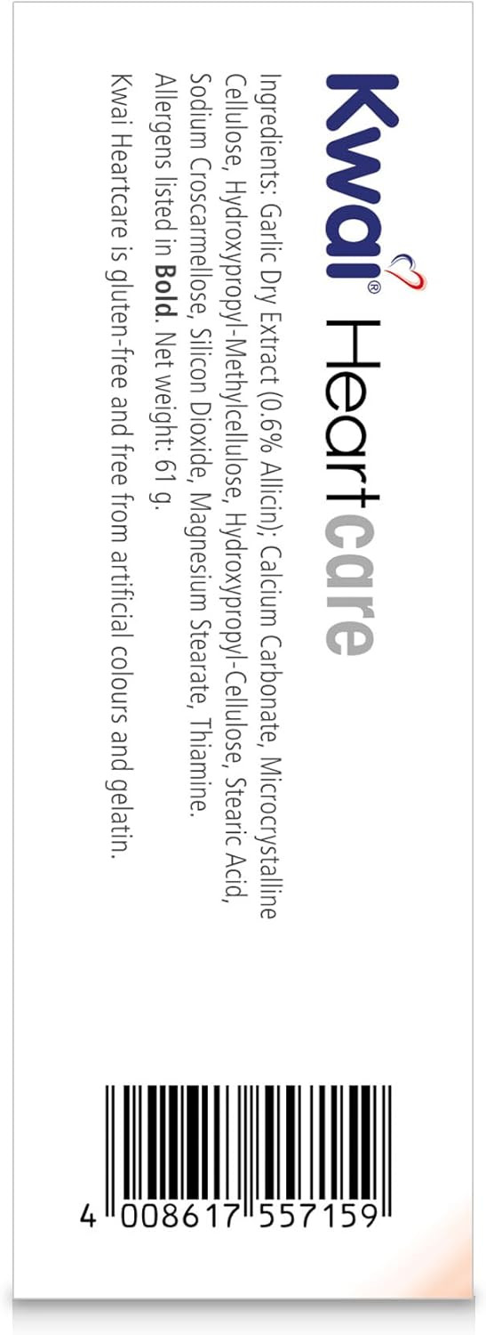 Kwai Heartcare | 100 Tablets | Garlic Capsules odourless high Strength Plus Vitamin B1 I Helps Maintain Healthy Cholesterol Levels and Healthy Heart | 300mg of standardised Garlic per Tablet