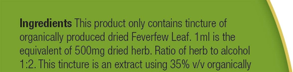 Organic Herbal Remedies 100ml Feverfew Tincture