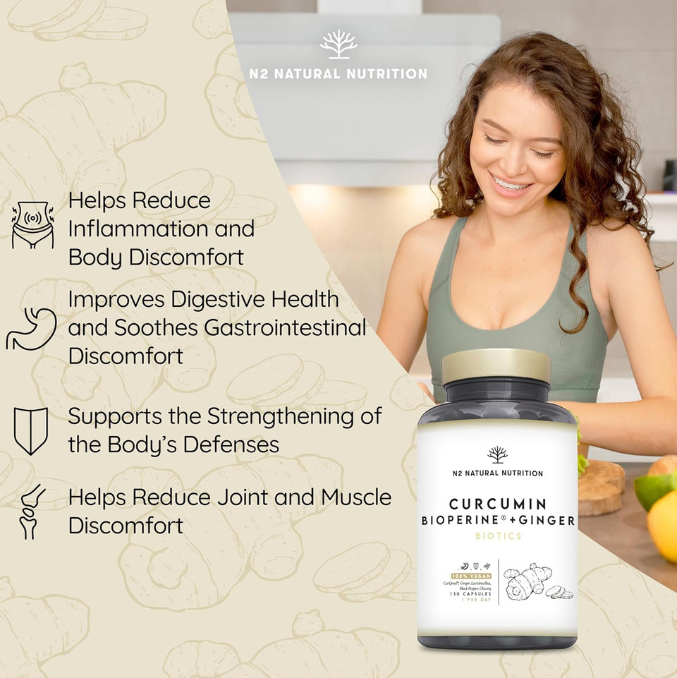 Turmeric Capsules High Strength. 95% Curcumin (760mg 2 caps daily )with Black Pepper. Anti-inflammatory Antioxidant Hepatoprotective Max Digestion. 90 Capsules.UK Vegan Certified. N2 Natural Nutrition
