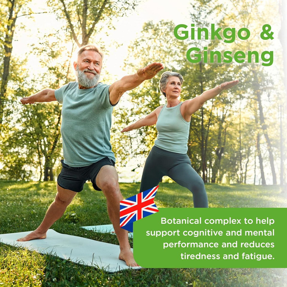 Healthspan Ginkgo & Ginseng Cognitive Support | 120 Tablets | Ginkgo Biloba | Panax Ginseng Extracts | Iodine | Vitamin B3 | Vitamin B5 | Vegan