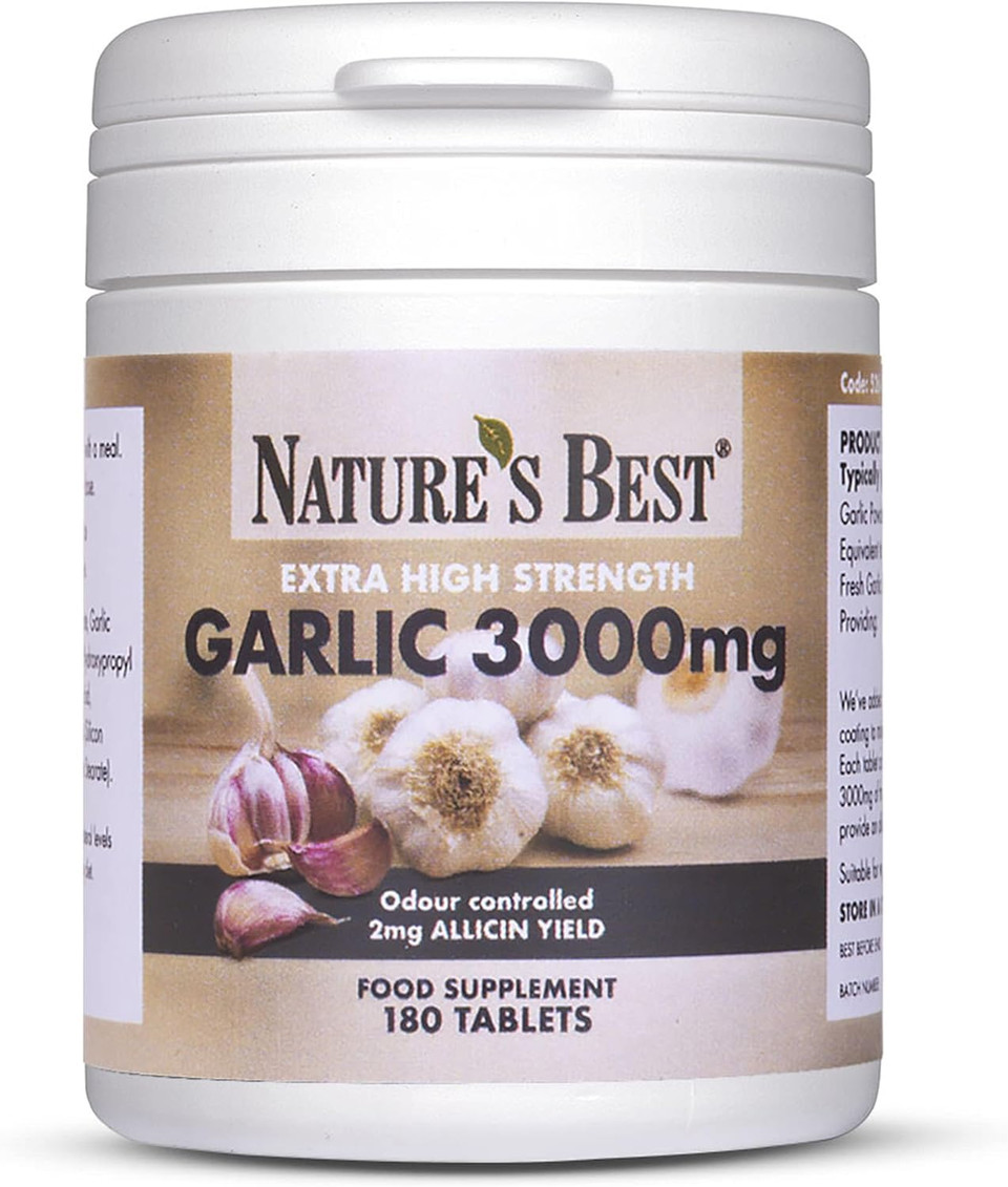 Garlic Tablets 3000mg - High Strength & Rich in Allicin  180 Tablets 6 month's Supply - Taste & Odour Controlled - UK Made  Equivalent to 3000mg of Fresh Garlic