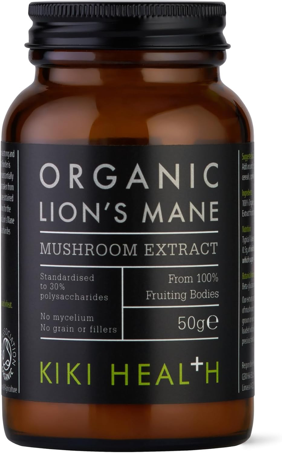 KIKI Health Organic Lion's Mane Extract Mushroom Powder | Improves Cognition, Memory and Mental Focus | Promotes Clarity of Mind | Brain Health | Made with Only Fruiting Bodies | Vegan | 50g